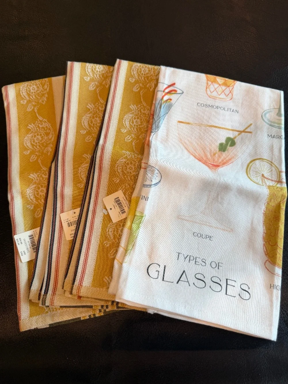 Anthropologie Dishtowels Set of 4 NWT Types of Glasses Kitchen